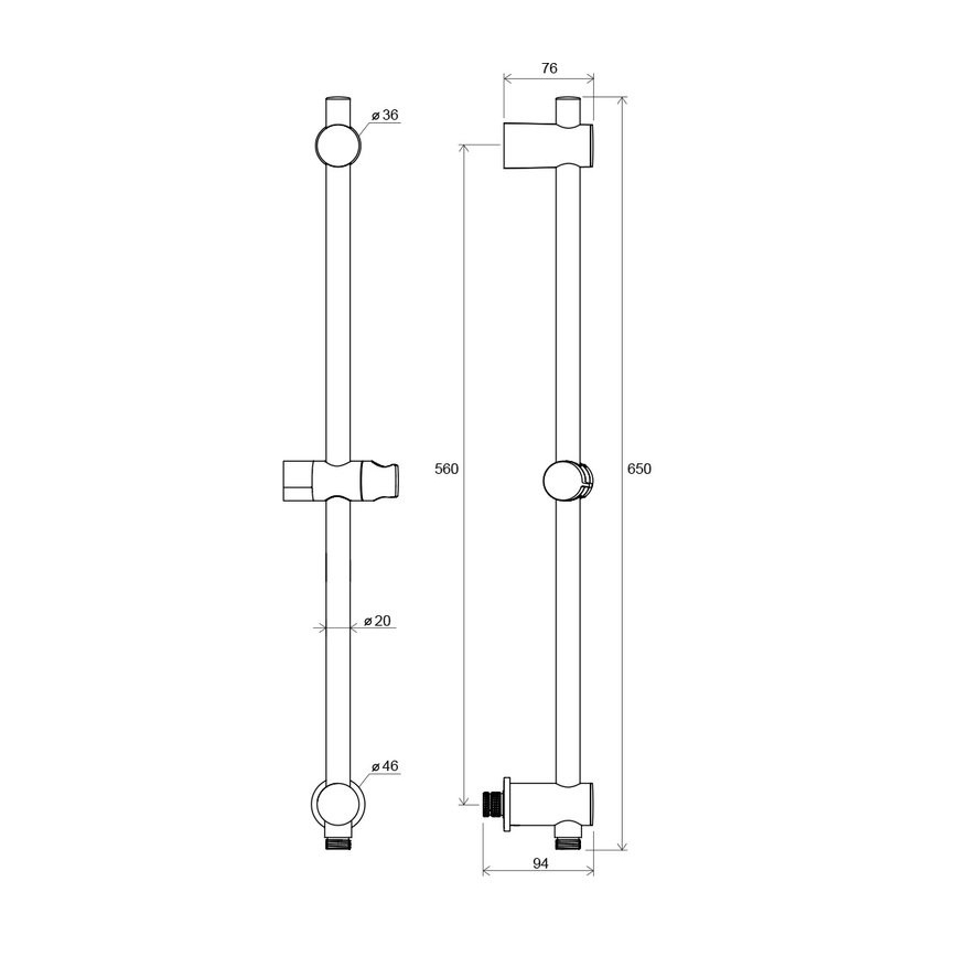 Ravak X07P342 - Sprchová tyč so stenovým vývodom 65 cm, lesklý chróm