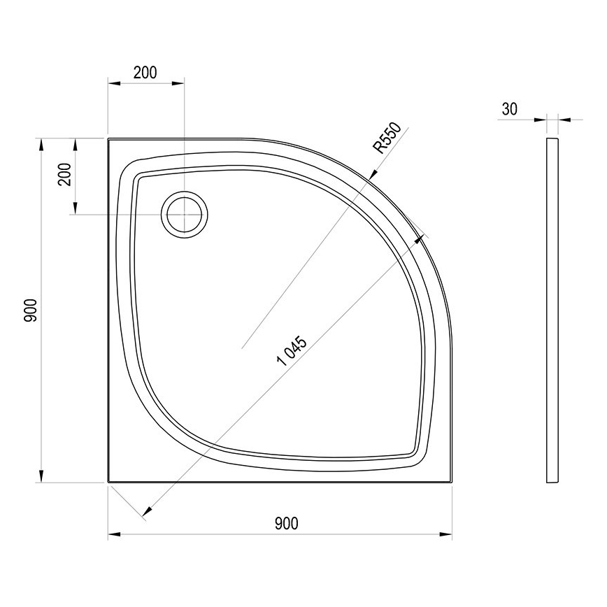 Ravak XA237711010B - Sprchová vanička štvrťkruhová ELIPSO 90x90 cm biela