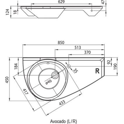 Ravak XJ1P1100000 - Závesné umývadlo AVOCADO 85x45 cm liaty mramor/biela