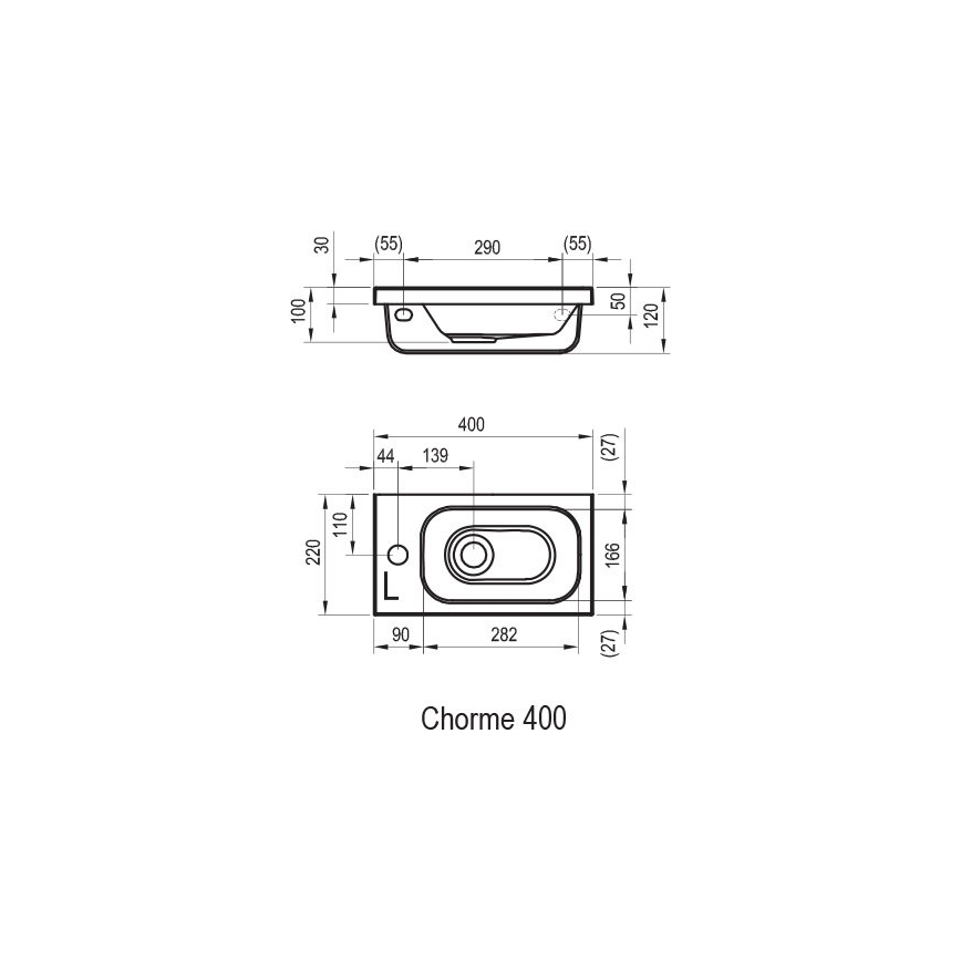 Ravak XJGL1100000 - Závesné umývadlo CHROME 40x22 cm liaty mramor/biela