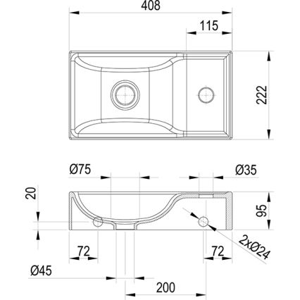 Ravak XJXP1240000 - Závesné umývadlo VEDA 40,8x22,2 cm keramika/biela