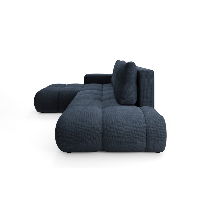 Rozkladacia rohová čalúnená sedacia súprava s úložným priestorom do tvaru L ALMADA ľavá modrá