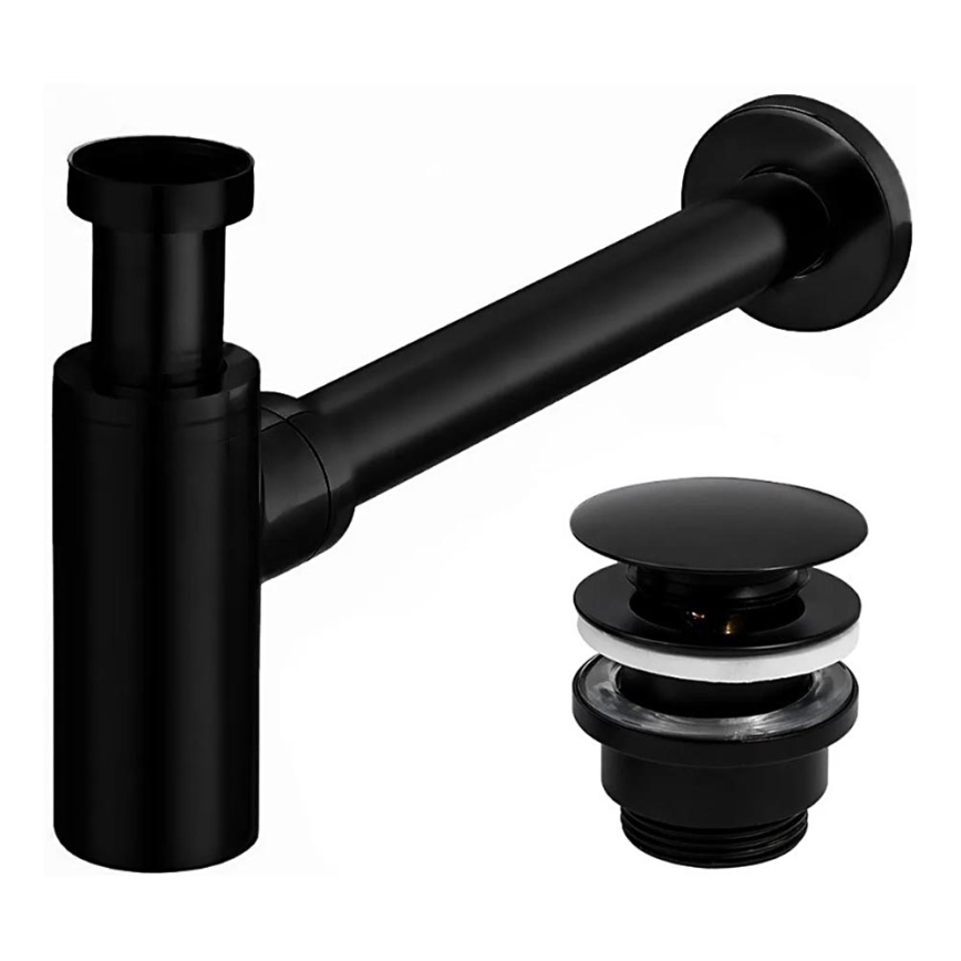 REA-A5215 - Umývadlový sifón s výpusťou CLICK-CLACK, priemer 6,4 cm, matná čierna