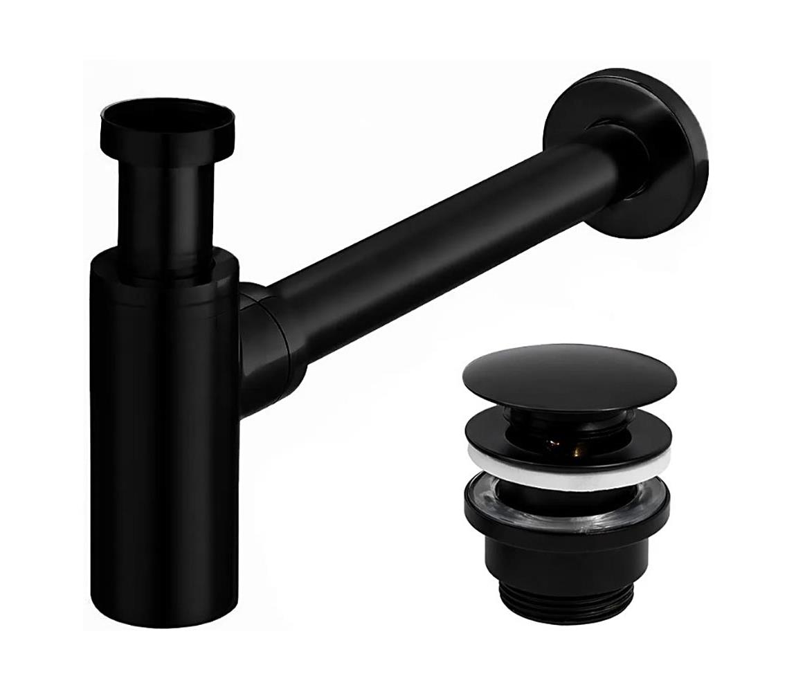 REA-A5215 - Umývadlový sifón s výpusťou CLICK-CLACK, priemer 6,4 cm, matná čierna REA-A5215