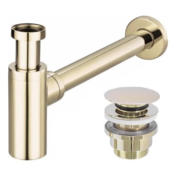 REA-A5692 - Umyvadlový sifón s výpustom CLICK-CLACK pr. 6,4 cm zlatý