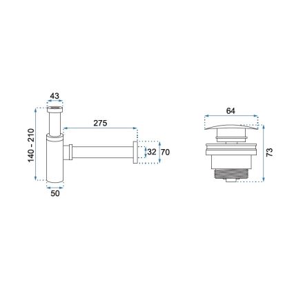 REA-A8586 - Umývadlový sifón s odtokovým mechanizmom CLICK-CLACK, pr. 6,4 cm, brúsené zlato