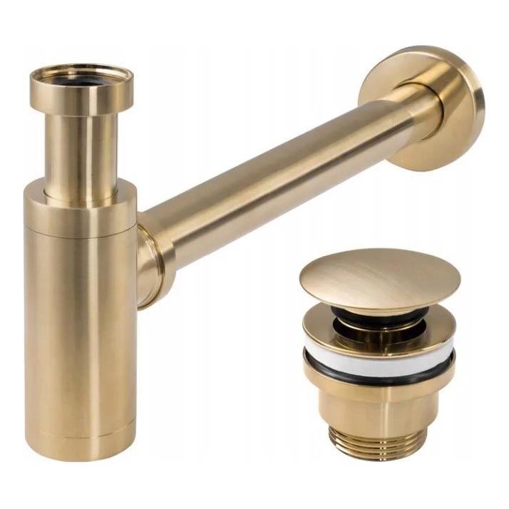 REA-A8586 - Umývadlový sifón s odtokovým mechanizmom CLICK-CLACK, pr. 6,4 cm, brúsené zlato