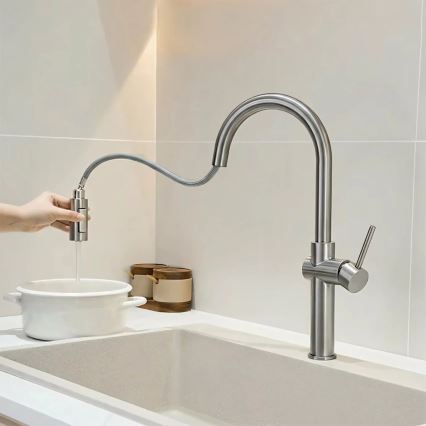 REA-B6330 - Drezová batéria FRESH s vysúvacou sprchou 45 cm, niklová