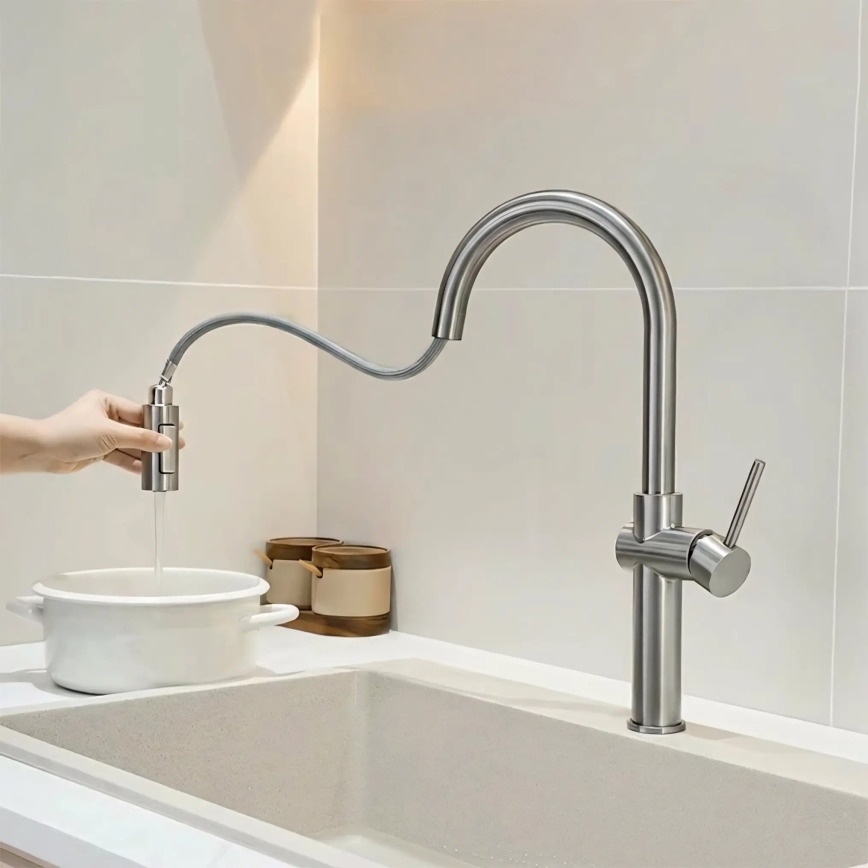 REA-B6330 - Drezová batéria FRESH s vysúvacou sprchou 45 cm, niklová