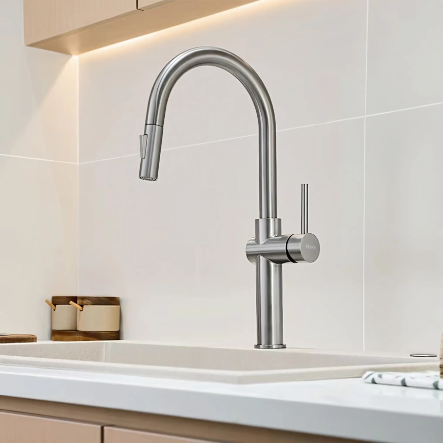 REA-B6330 - Drezová batéria FRESH s vysúvacou sprchou 45 cm, niklová