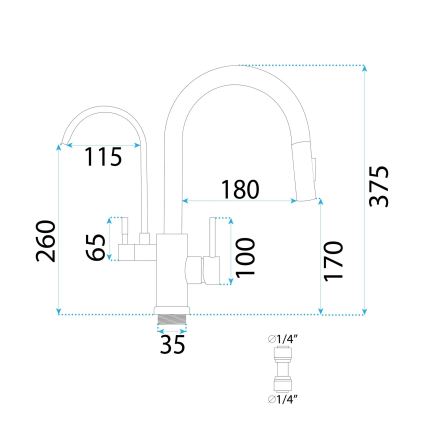 REA-B7436 - Drezová batéria s vysúvacou sprchou a filtráciou ECO FRESH 37,5 cm meď
