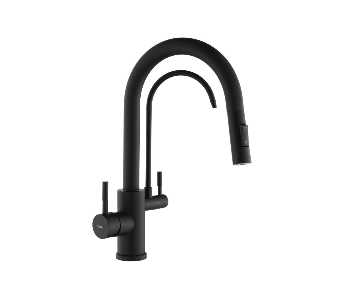REA-B7564 - Drezová batéria ECO FRESH s výsuvnou sprškou a filtráciou, 37,5 cm, matná čierna REA-B7564