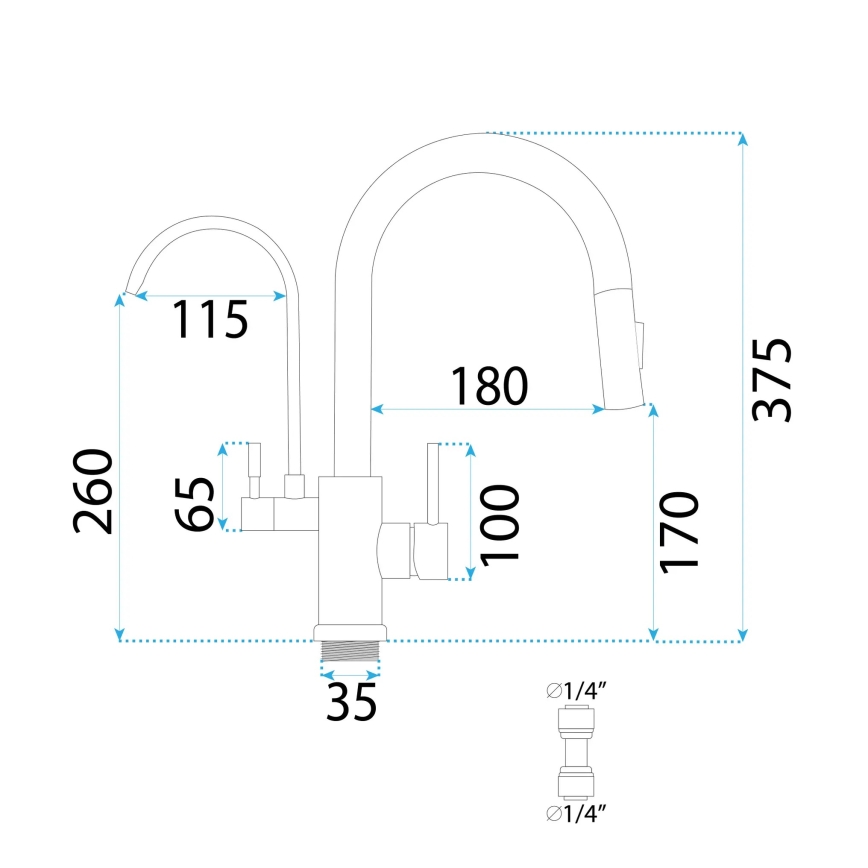 REA-B7564 - Drezová batéria s výsuvnou sprškou a filtráciou ECO FRESH 37,5 cm matná čierna