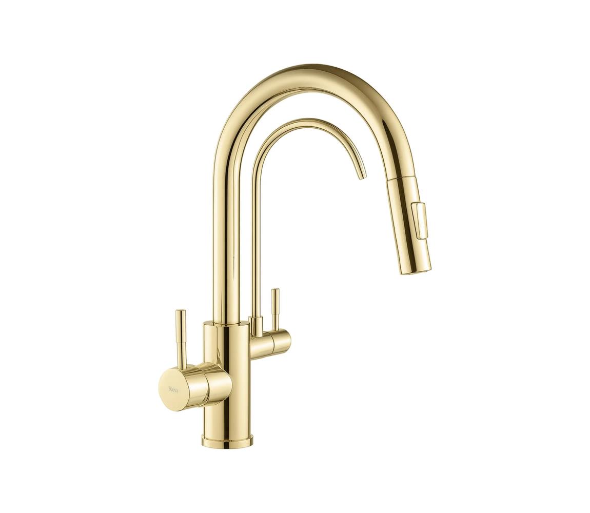 REA-B8989 - Drezová batéria s výsuvnou sprškou a filtráciou ECO FRESH 37,5 cm zlatá REA-B8989