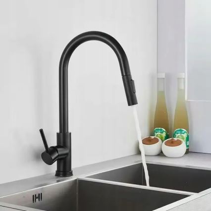 REA-B9147 - Drezová batéria s vysúvacou sprškou FRESH 39,5 cm matná čierna