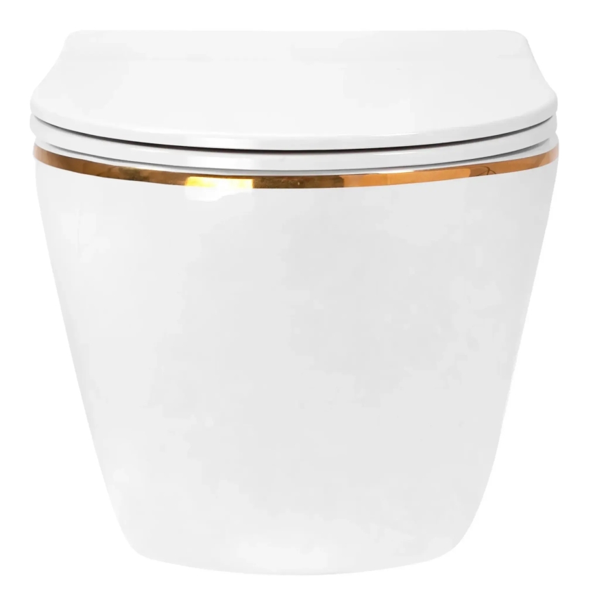 REA-C6806 - Závesné WC s WC sedátkom CARLO MINI TORNADO RIMLESS keramika/biela/zlatá