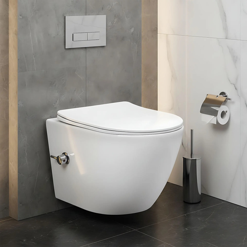 REA-C9701 - Závesné WC CARLO LUX s bidetovou sprchou a sedátkom, keramika/biela