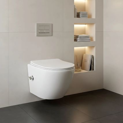 REA-C9701 - Závesné WC CARLO LUX s bidetovou sprchou a sedátkom, keramika/biela