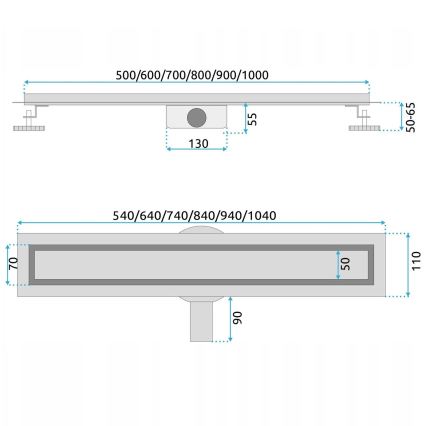 REA-G5810 - Odtokový žľab NEOX PRO 90 cm, niklový