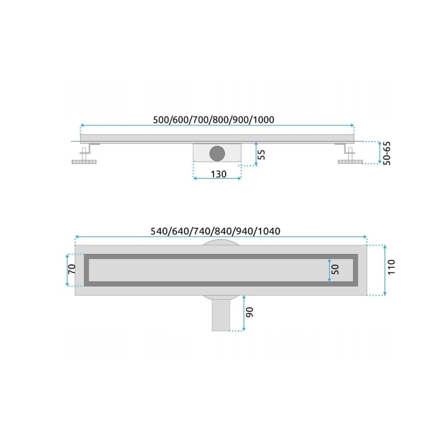 REA-G7802 - Odtokový žľab NEOX PRO 70 cm nerezová oceľ/čierna