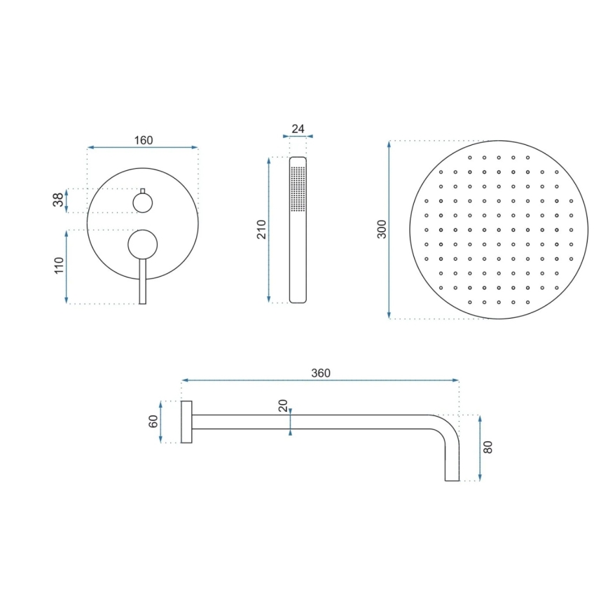 REA-P4160 - Sprchová súprava s podomietkovou batériou LUNGO v brúsenom zlate
