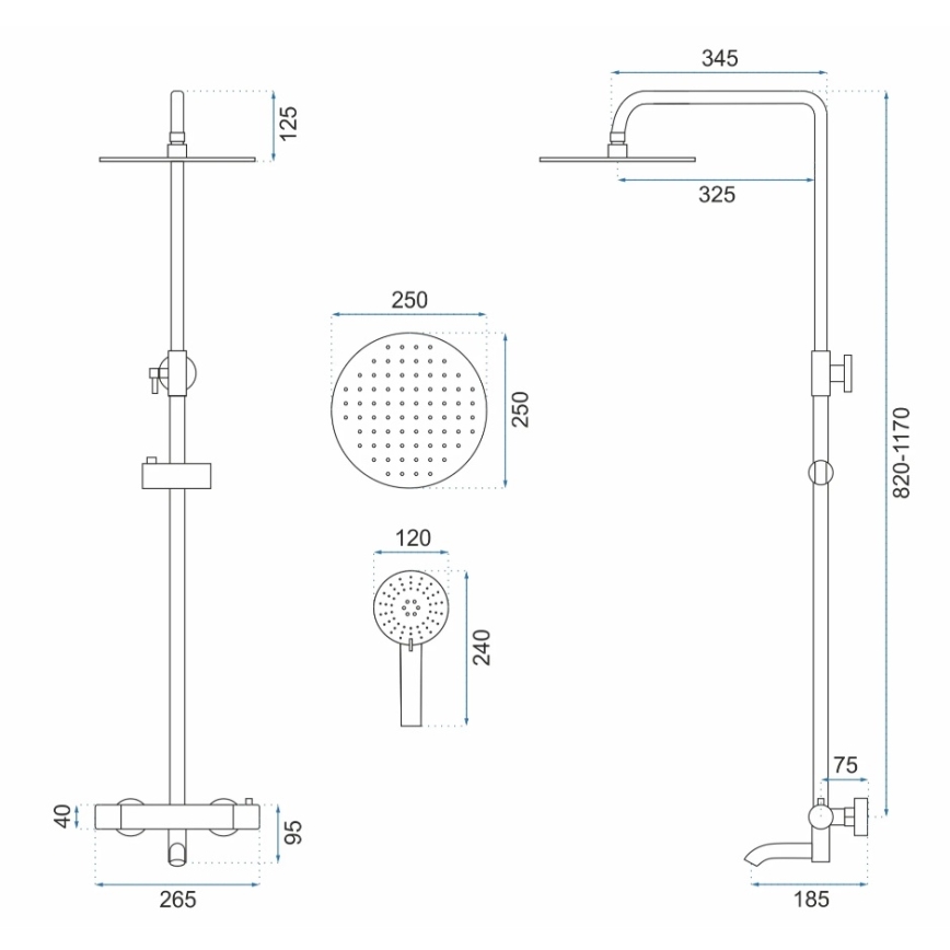 REA-P6604 - Sprchová súprava s termostatickou batériou LUNGO, brúsené zlato