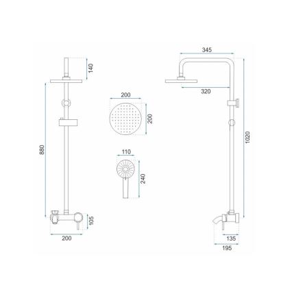 REA-P7051 - Sprchová súprava s batériou LUIS, brúsené zlaté prevedenie
