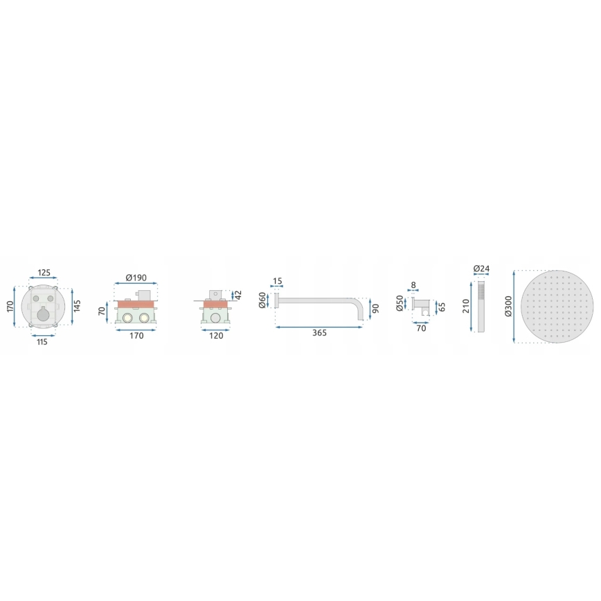 REA-P8551 - Tuš set s termostatsko podometno baterijo LUNGO, brušeno zlato