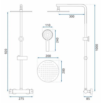 REA-P8804 - Sprchová súprava s termostatickou batériou BLISS v matnej čiernej