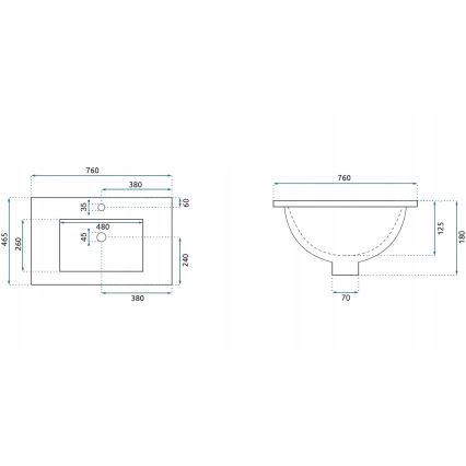 REA-U0040 - Zapustené umývadlo DAFNE 46,5x76 cm keramika/lesklá biela