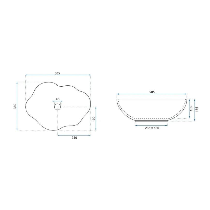 REA-U0265 - Umývadlo na dosku PEARL 38x50,5 cm keramika/lesklé biele