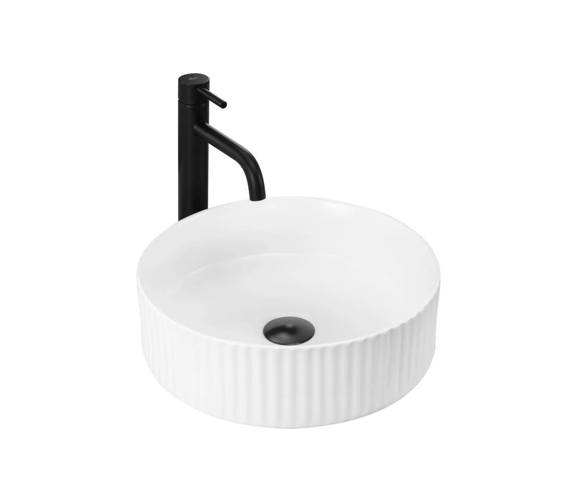 REA-U0601 - Umývadlo na dosku DELIA 36 cm lesklé biele/imitácia kameňa REA-U0601
