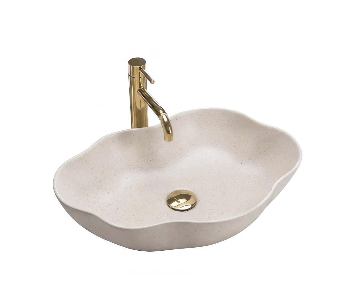 REA-U0617 - Umývadlo na dosku PEARL 38x50,5 cm keramika/béžová/imitácia kameňa REA-U0617