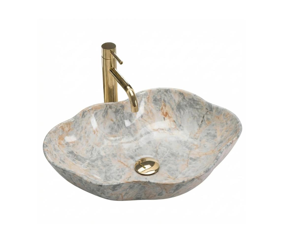REA-U0620 - Umývadlo na dosku PEARL 38x50,5 cm keramika/sivá/béžová/imitácia kameňa REA-U0620