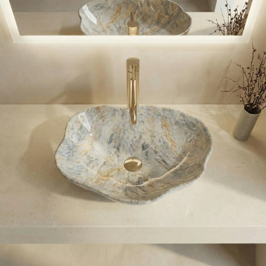 REA-U0620 - Umývadlo na dosku PEARL 38x50,5 cm keramika/šedá/béžová/imitácia kameňa