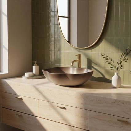 REA-U0629 - Umývadlo na dosku PEARL 38x50,5 cm keramika/hnedá