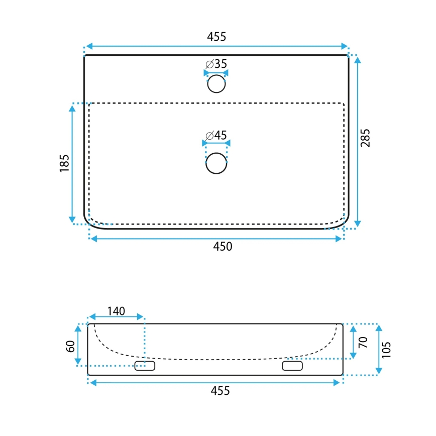 REA-U0630 - Umývadlo na dosku/závesné NAOMI 28,5x45,5 cm keramika/biela
