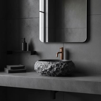 REA-U0634 - Umývadlo na dosku MIKA GABRO 38x50 cm čierna/imitácia kameňa