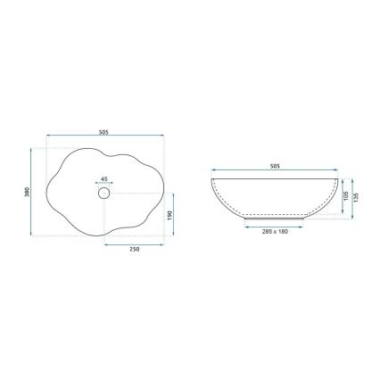 REA-U0696 - Umývadlo na dosku PEARL 38x50,5 cm keramika/lesklá biela/zlatá