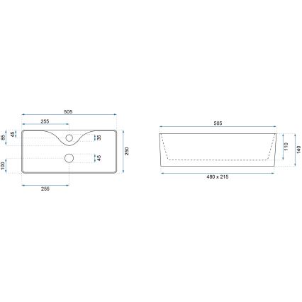 REA-U0699 - Umývadlo na dosku MERY 25x50,5 cm keramika/lesklá biela