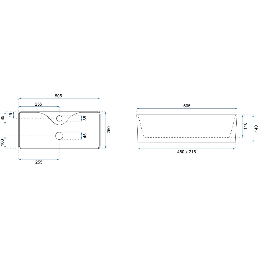 REA-U0699 - Umývadlo na dosku MERY 25x50,5 cm keramika/lesklá biela