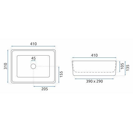 REA-U0952 - Umývadlo na dosku ANITA MINI 31x41 cm keramika/lesklá biela