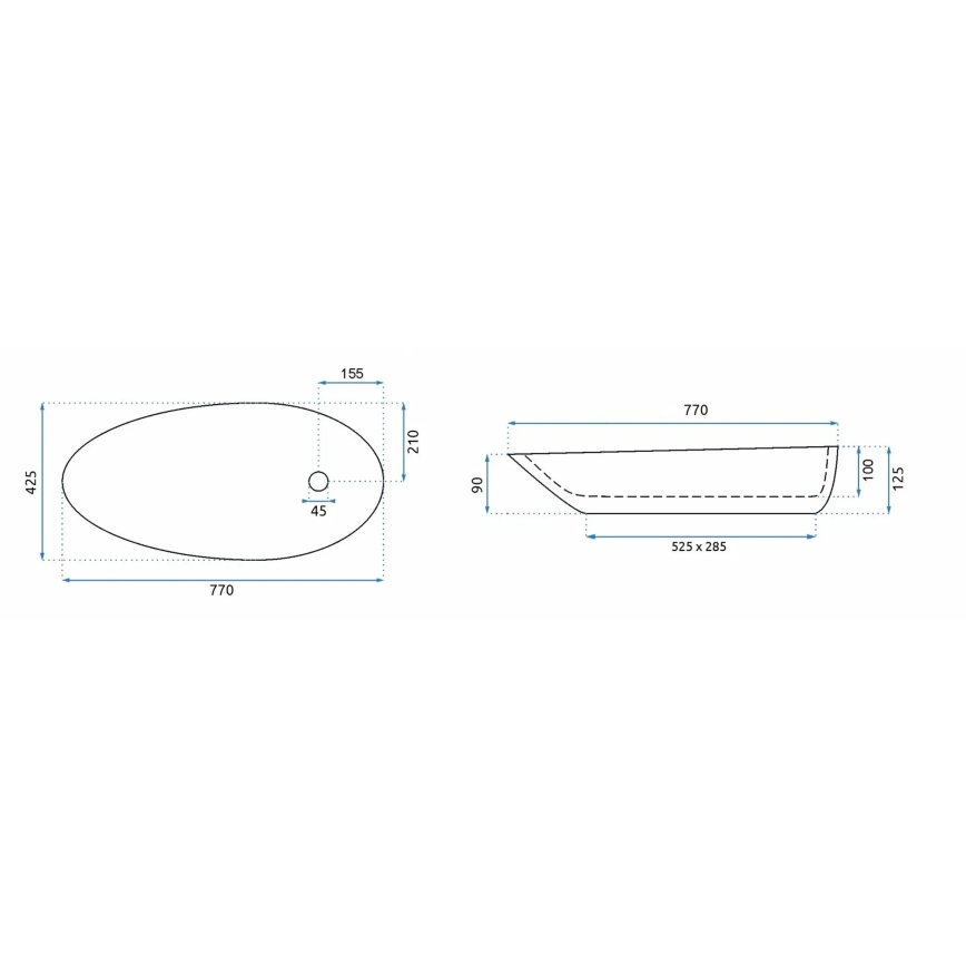 REA-U1500 - Umývadlo na dosku GRETA 42,5x77 cm keramika/lesklá biela