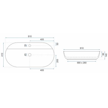 REA-U2541 - Umývadlo na dosku AURA 41x81 cm keramika/lesklá biela