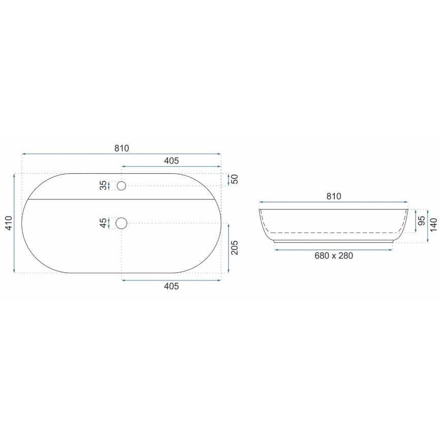 REA-U2541 - Umývadlo na dosku AURA 41x81 cm keramika/lesklá biela