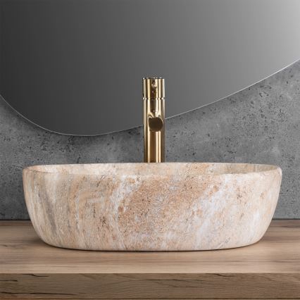 REA-U3000 - Umývadlo na dosku AMELIA 34,5x48 cm keramika/béžová/imitácia kameňa