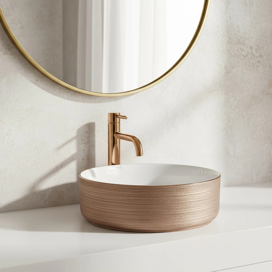 REA-U3303 - Umývadlo na dosku SAMI pr. 37 cm keramika/biela/ružové zlato