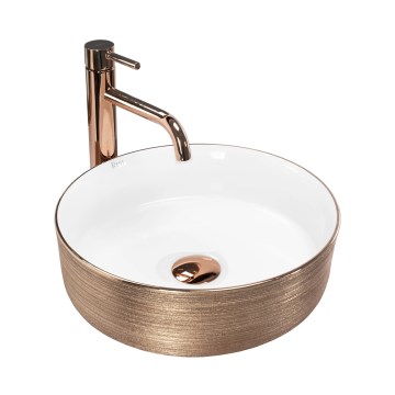 REA-U3303 - Umývadlo na dosku SAMI priemer 37 cm keramika/biela/zlatá