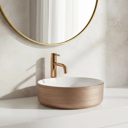 REA-U3303 - Umývadlo na dosku SAMI priemer 37 cm keramika/biela/zlatá