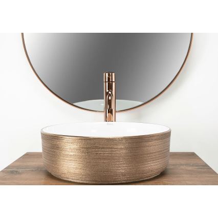REA-U3303 - Umývadlo na dosku SAMI priemer 37 cm keramika/biela/zlatá